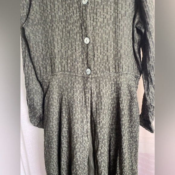 GRIZAS Crinkled Flared Hem Dress / Jacket Linen Cotton Blend Forest Green Small - Picture 6 of 13